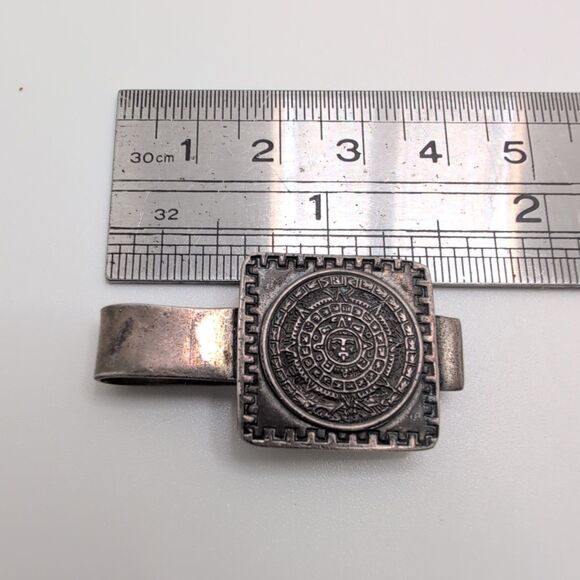 Hecho En Mexico Eagle 1 Sterling Silver 925 Aztec Mayan Sun Calendar Tie Clip - Picture 6 of 8